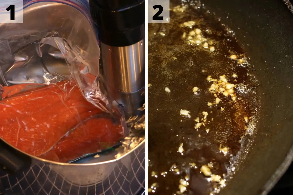 Ricetta del salmone congelato sottovuoto: passo 1 e 2 foto.