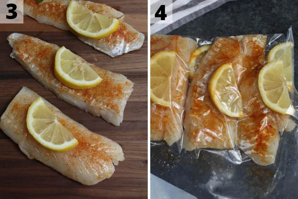 Ricetta del merluzzo sottovuoto: foto del passo 3 e 4.