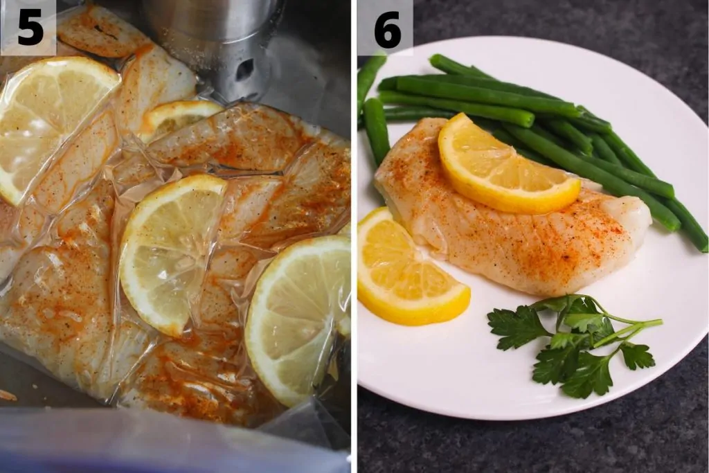 Ricetta del merluzzo sottovuoto: foto del passo 5 e 6.